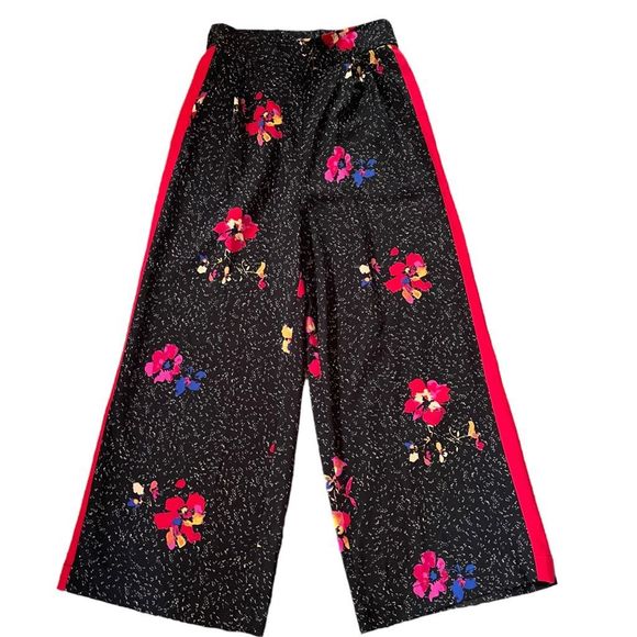 bp Pants - BP Floral Wide Leg Cropped Pants Black & Red Multicolor Flowy Casual Size XS